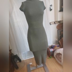 Revamped, Women's Short sleeve, 3/4 length, bodycon, olive dress